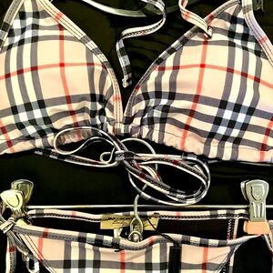 Burberry Plaid Bikini - Black, White, Red